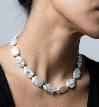 Shinju 18 K Gold Plated With Real Baroque Pearl Necklace, 4 of 5