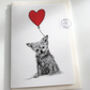 Dog With Heart Balloon Greeting Card, thumbnail 1 of 6
