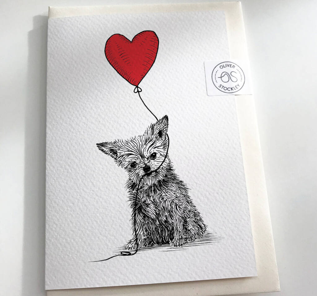 Dog With Heart Balloon Greeting Card, 1 of 6