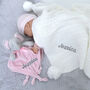 Personalised Pink Ellie Comforter Cable Blanket White, thumbnail 1 of 11