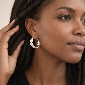 Chunky Silver Plated Textured Open Hoop Earrings – 25mm, 4 of 6