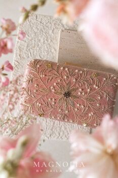 Rome Blush Rose Velvet Embroidered Clutch With Gift Box, 7 of 8