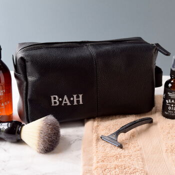 Personalised Leather Effect Men's Wash Bag, 5 of 9