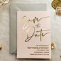 Save The Date Card In Pink And Gold Foil, thumbnail 1 of 7
