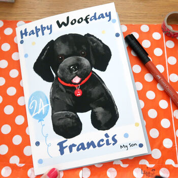 'Happy Woofday' Dog Blue Birthday Card, 5 of 6