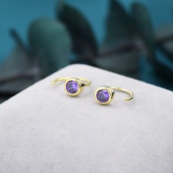 Amethyst Purple 4mm Cz Huggie Hoop Earrings, 8 of 12