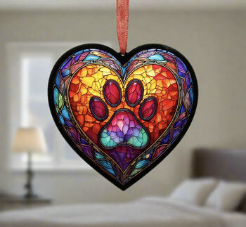 A Paw Print Stained Glass Effect Heart Suncatcher, 5 of 5