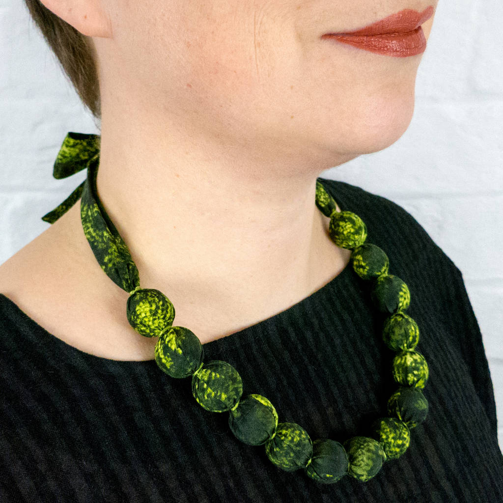 chunky, fabric covered, bead necklace 'fern' by albaquirky