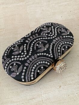 Black Handcrafted Oval Clutch Bag, 2 of 5