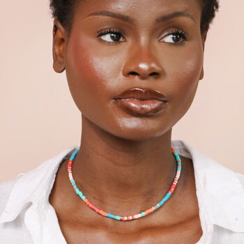 Multicolour Disc Beaded Necklace In Gold Plating, 3 of 4