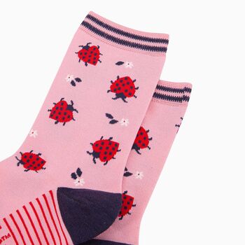Women's Bamboo Socks Pink Red Ladybirds, 2 of 4