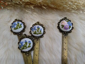 Hand Embroidered Flower On Metal Bookmark, 10 of 12