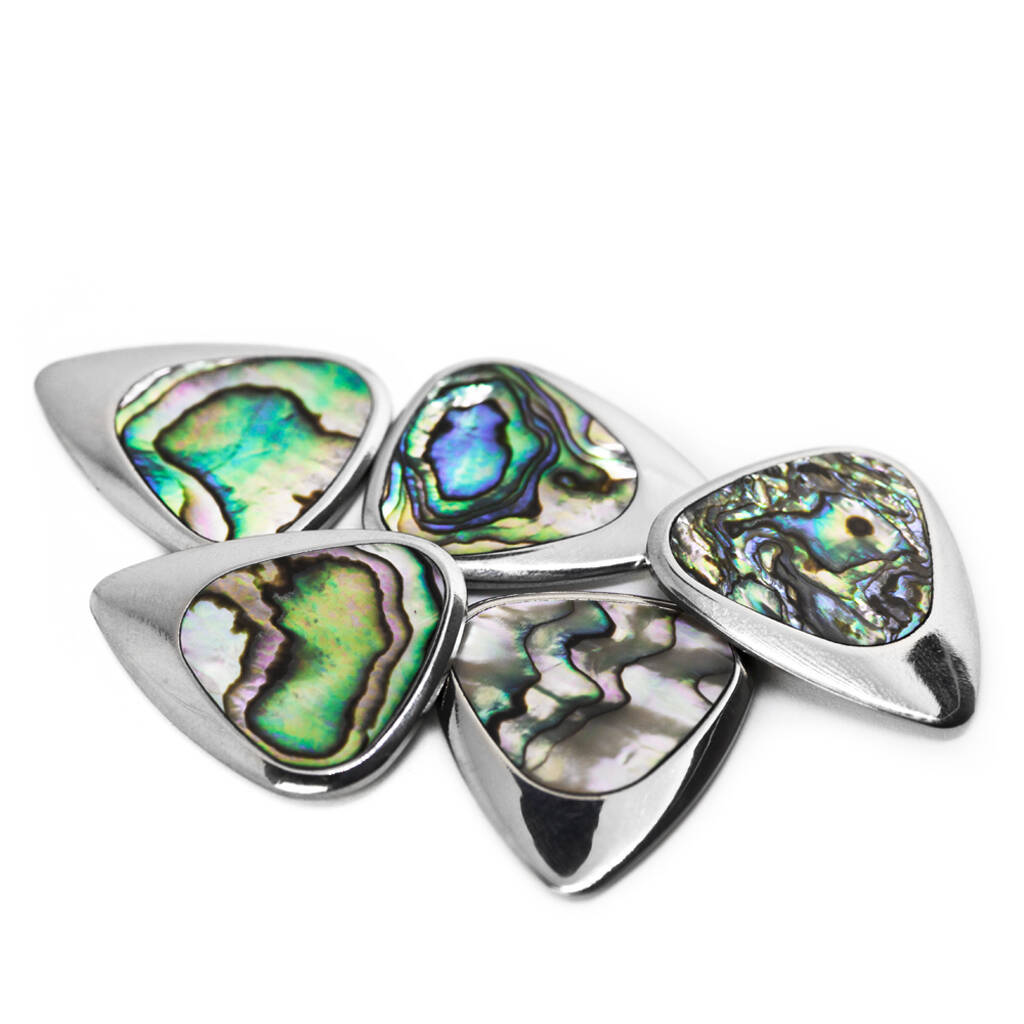 Titanium And Green Abalone Guitar Pick + Gift Box, 1 of 8.