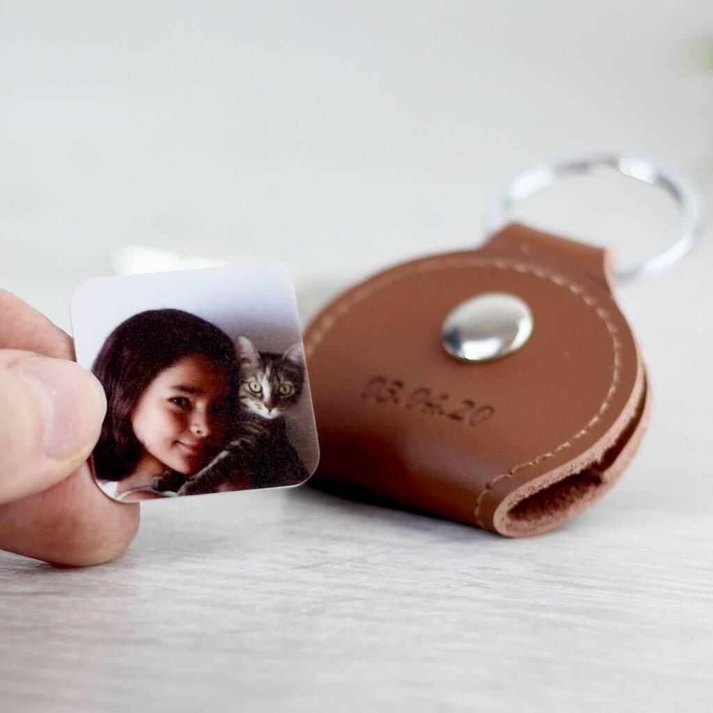personalised photo tile leather keyring by beecycle ...