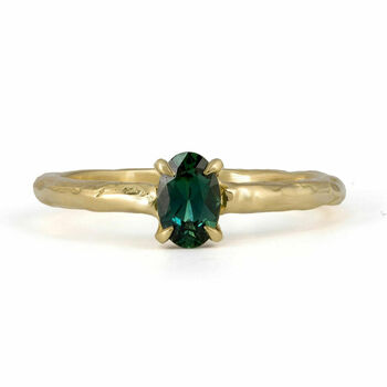 'Mae' Oval Teal Sapphire Solitaire Engagement Ring, 4 of 12