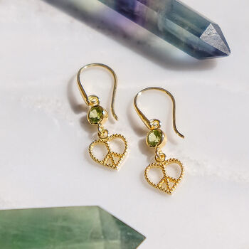 Peace Heart Peridot Sterling Silver/Gold Statement Earrings, 5 of 8
