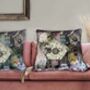 Bird Sanctuary Soft Purple Square Cushion With Birds, Bird Houses, And Trailing Wisteria, thumbnail 3 of 7