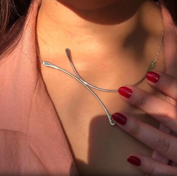 Sterling Silver Abstract Interlinking Bar Necklace, 2 of 3