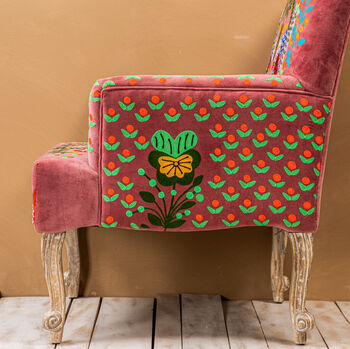 Pastel Pink Embroidered Velvet Armchair, 9 of 10