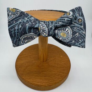 Liberty Self Tie Bow Tie In Navy Peacock Feathers, 2 of 3