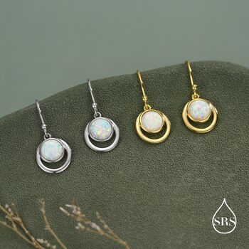 Opal And Circle Drop Hook Earrings In Sterling Silver, 5 of 11