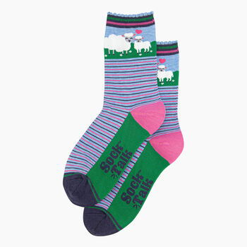 Women's Bamboo Socks Blue Sheep And Lamb, 2 of 5