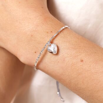 Semi Precious Beaded Heart Charm Cord Bracelet In Silver, 2 of 3