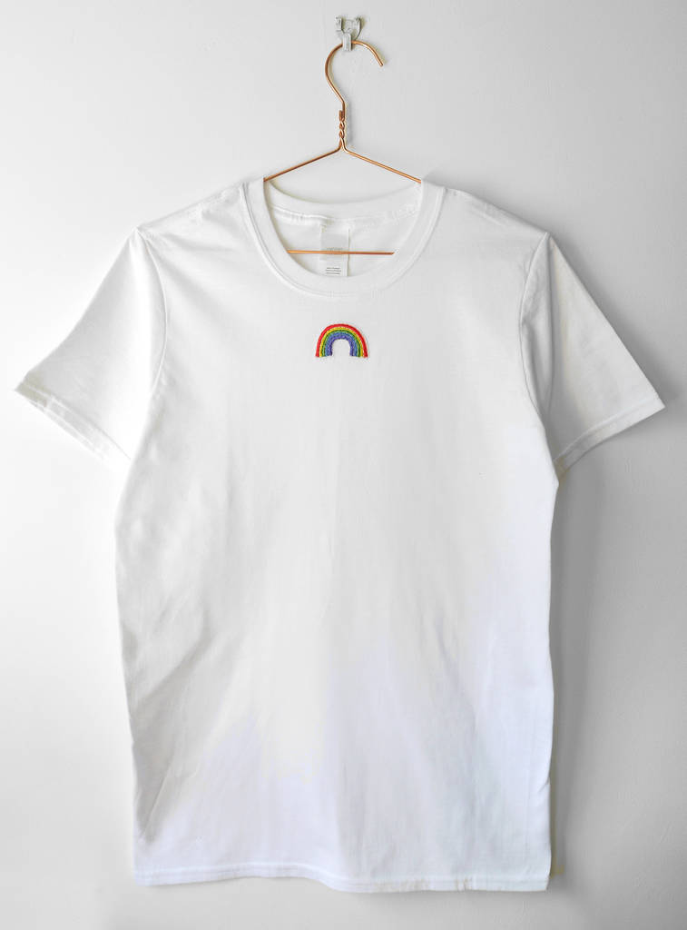 embroidered rainbow t shirt oversized handmade by lint & thread ...