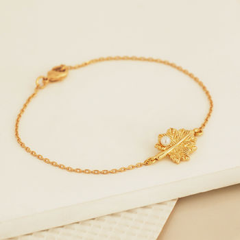 Gold Plated Leaf Pearl Bracelet, 3 of 9