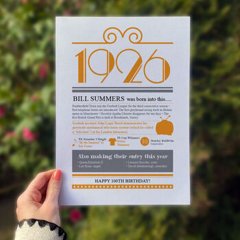 Personalised 100th Birthday Gift Print Life In 1926, 4 of 8