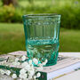 Set Of Four Embossed Turquoise Glass Tumblers, thumbnail 1 of 8