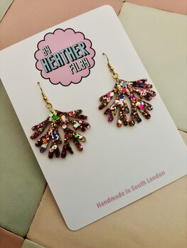 Under The Sea Coral Glitter Statement Earrings / Marine Life Statement Gift / Mermaid Aesthetic Jewellery Iridescent Sea Accessory / Summer Holiday Statement Tropical Beach Jewellery, 2 of 5
