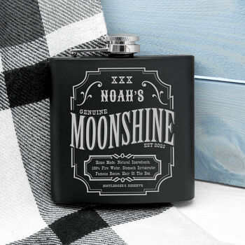 Personalised Moonshine Matte Black Hip Flask, 5 of 7