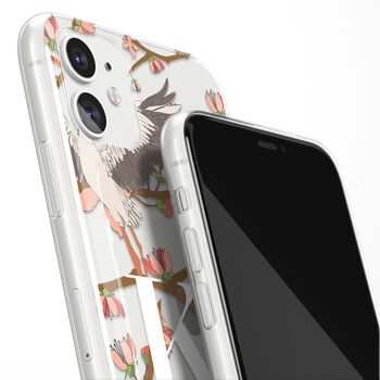 Personalised Japanese Crane Bird Clear Phone Case, 2 of 5