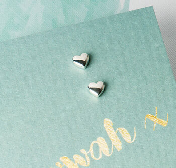 Sweet Sterling Silver Heart Stud Earrings On Gift Card, 3 of 9