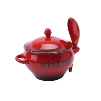 Red Ceramic Soup Bowl With Spoon And Gift Box, 4 of 5