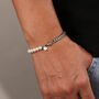 Silver Steel Cuban Chain, Half Pearl Bracelet, thumbnail 6 of 10