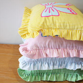 Frilled Striped Cotton Bow Cushion, 7 of 10