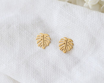 Monstera Leaf Tropical Summer Stud Earrings, 3 of 6