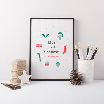Personalised First Christmas Baby Print, 6 of 9