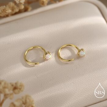 Tiny Opal Huggie Hoop Threader Earrings In Sterling Silver, 5 of 12