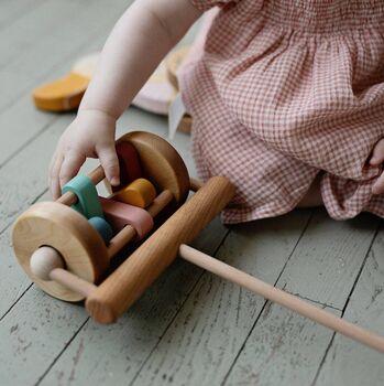 Wooden Push Along Toy Lawn Mower, 4 of 7