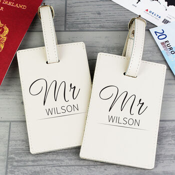 Personalised Leather Couples Classic Cream Luggage, 7 of 7