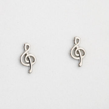Sterling Silver Treble Clef Stud Earrings, 6 of 6