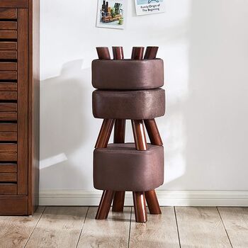 Solid Wood Stool Pouffe Chairs Padded Seat Footrest, 3 of 6