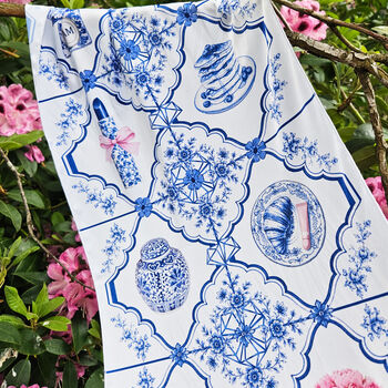 Personalised Blue And White Tile Print Scarf, 2 of 7