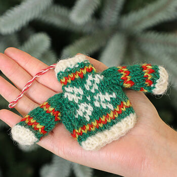 Set Of Two Fair Trade Knit Jumper Hanging Decorations, 3 of 7