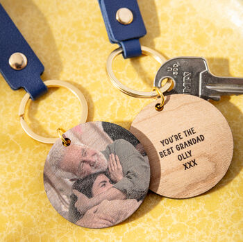 Grandad's Cheery Wood Photograph Keyring With Message, 2 of 8