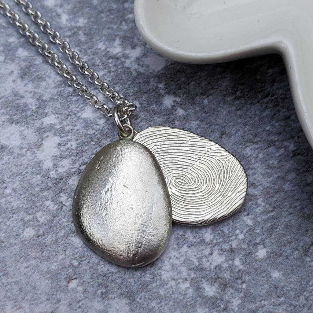 silver fingerprint pebble locket necklace by hold upon heart ...