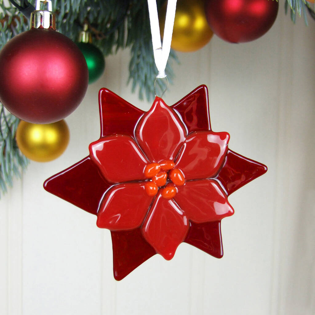 Handmade Glass Poinsettia Christmas Tree Decoration, 1 of 6